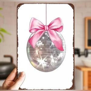 Pink Bow Disco Ball Art Print
